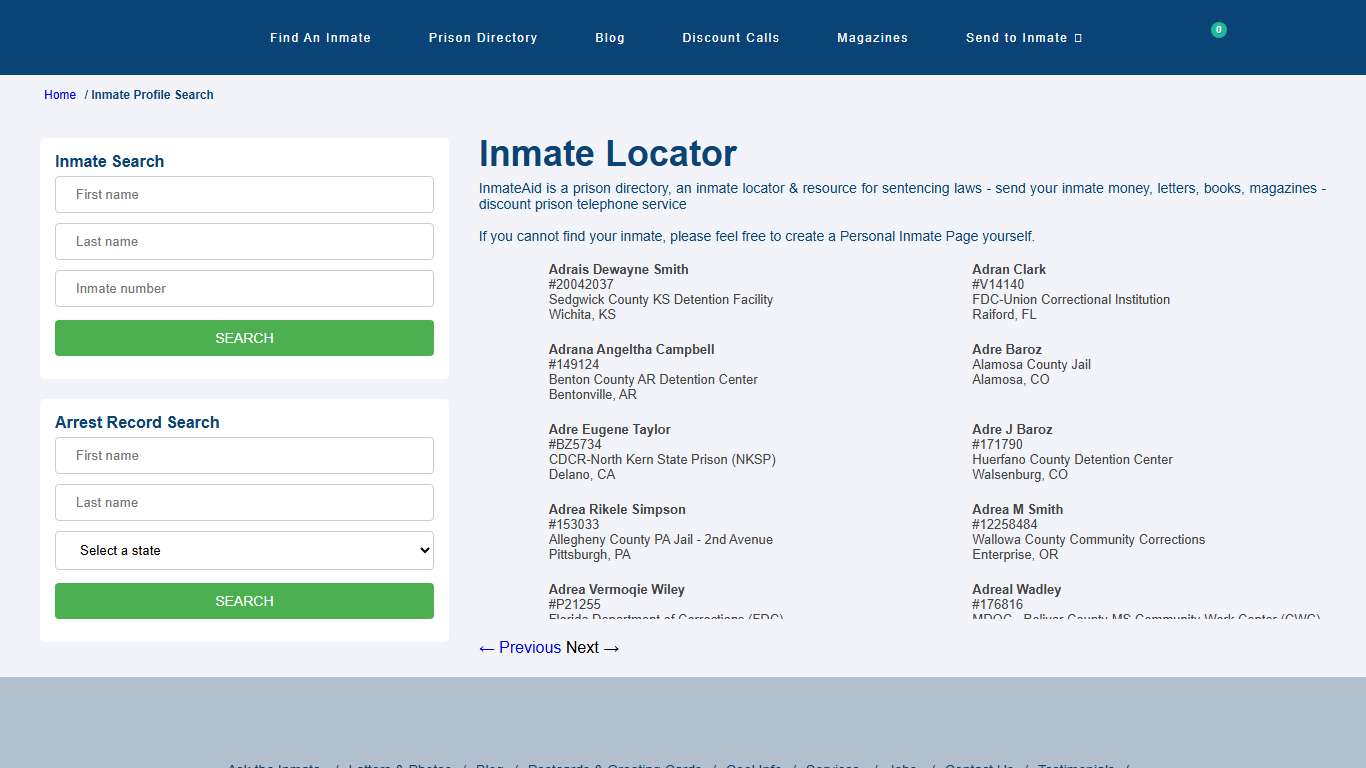 InmateAid Arrest Locator - Prisons, Jails, ICE Detainees